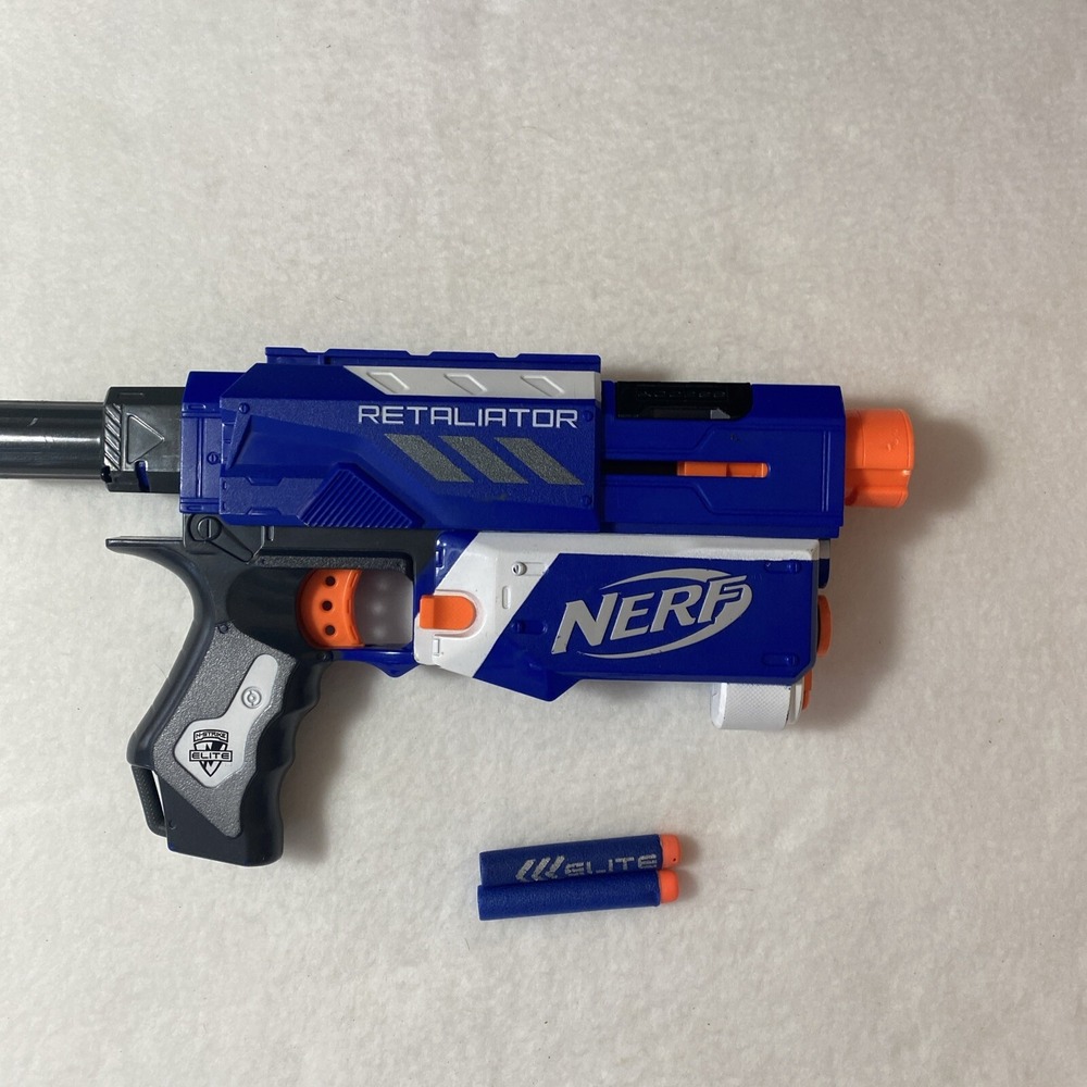Nerf Retaliator Blaster N-Strike Elite Blue White Toy Gun With 2 Darts WORKS